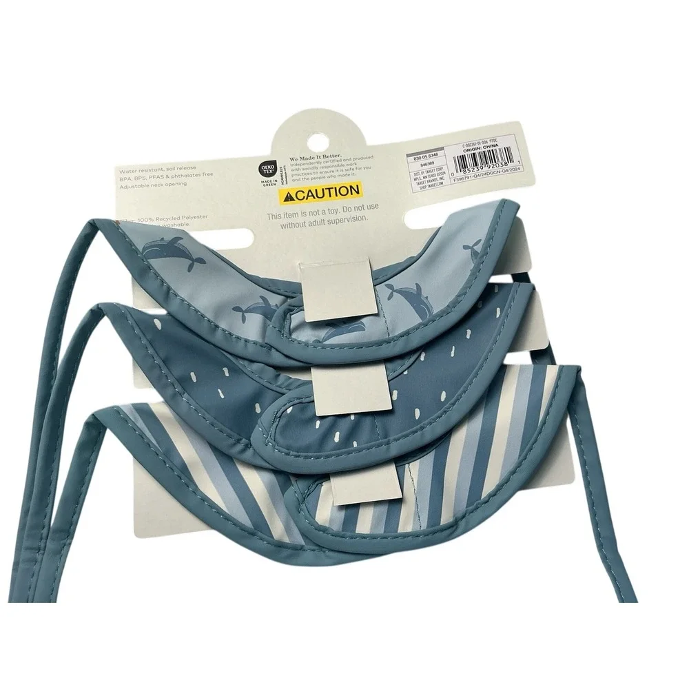 Cloud Island Baby Bibs‎ Set 3 Whale Dots Stripes Waterproof Wipeable
